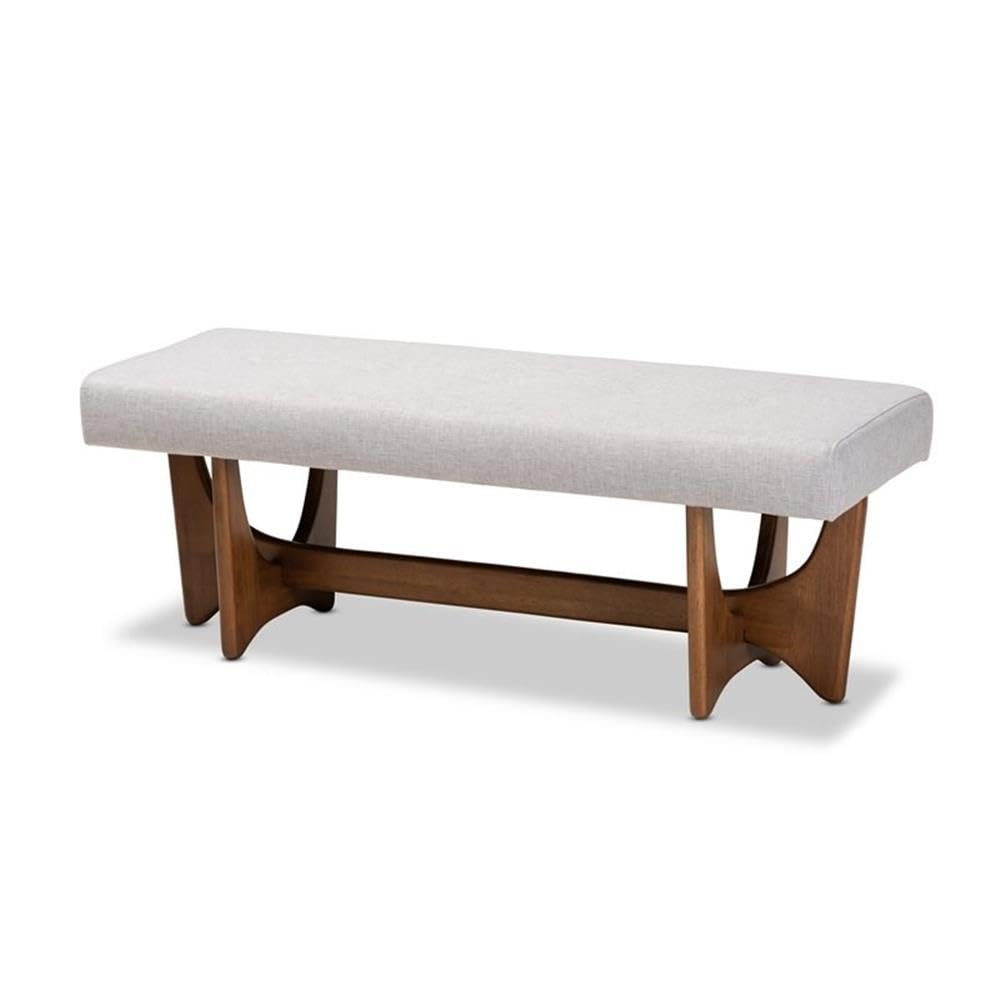 Baxton Studio Theo Mid-Century Modern Greyish Beige Fabric Upholstered Walnut Finished Bench