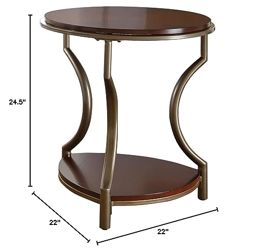 Steve Silver Miles End Iron Base, Cherry Tops, Mixed Media Occasional Group, Merlot Finish Table, 22 x 22 x 24.5