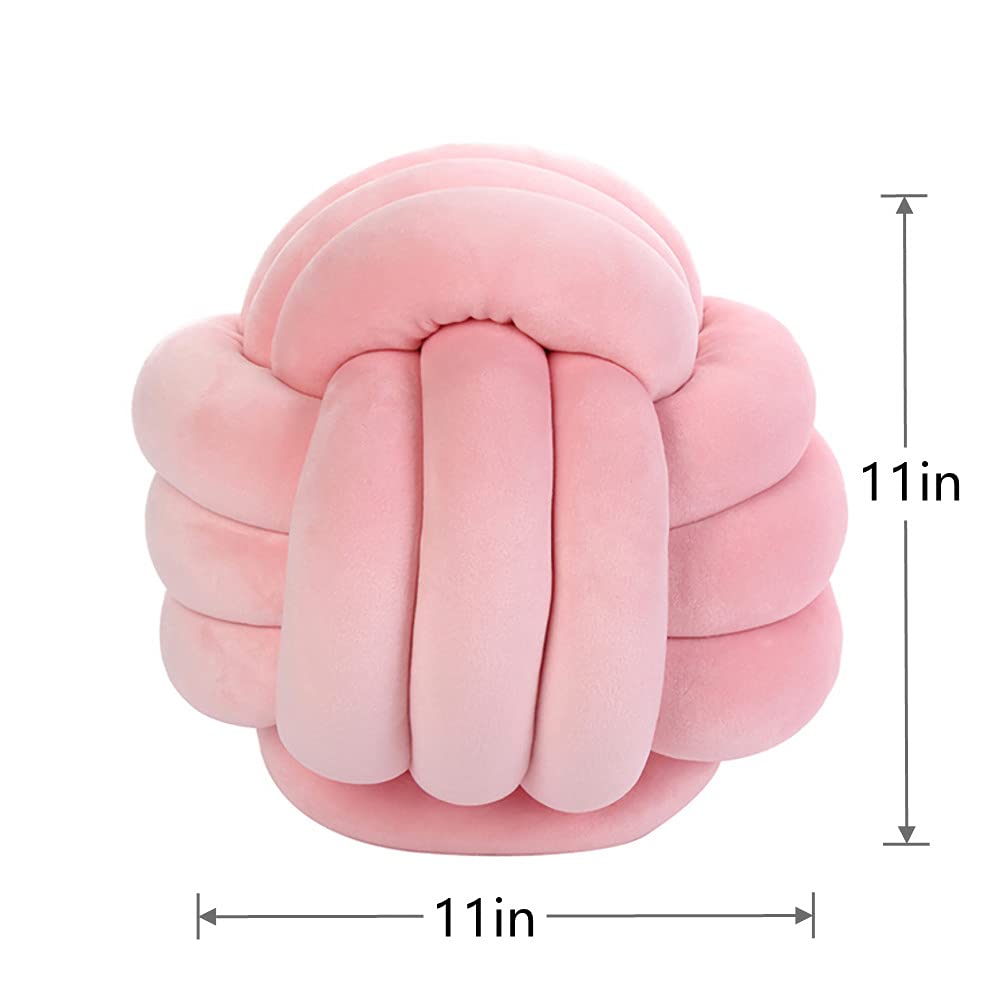 Knot Pillow Ball Round Cushion Pillows, Children Room Decoration Plush Toys Calming Stress Relief Toy (Pink,11In/28Cm)