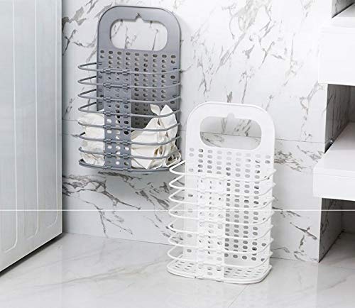 Portible Wall Mounted Bathroom Hanging Mesh Laundry Basket Toiletry Organization Washing Bin Home Portable Magic Sticker Plastic