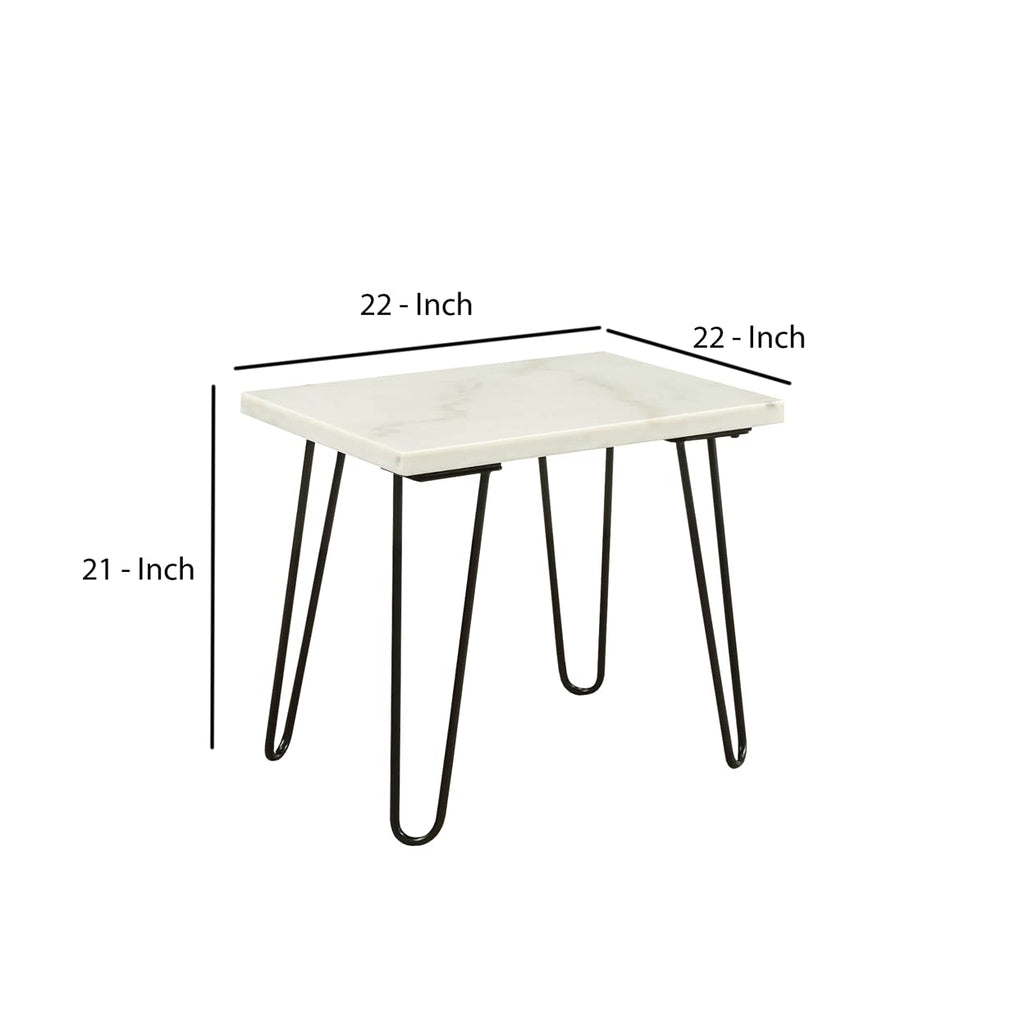 acme Telestis End Table, White Marble & Black/Industrial/White Marble & Black