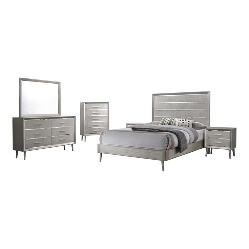 Coaster Ramon Eastern King Bed 5-Piece Set, Metallic Sterling