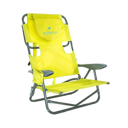 Ostrich On-Your-Back Lightweight Beach Reclining Lounge Lawn Chair W/Backpack Straps, Outdoor Furniture For Pool, Camping, Patio, Or Backyard, Green