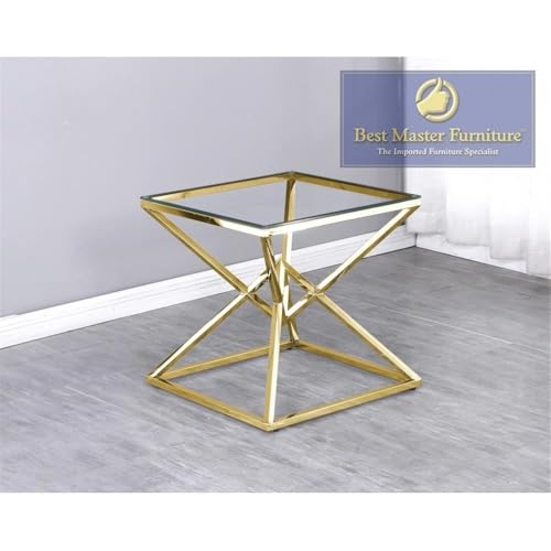 Best Master Furniture 22&Quot; Modern Tempered Glass Top End Table In Gold/Clear