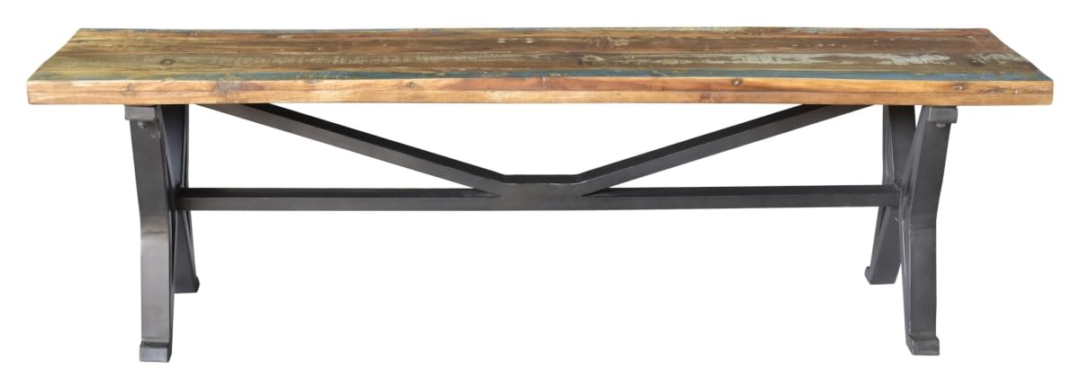 HomeRoots 522092 66 in. Brown & Black Distressed Solid Wood Dining Bench