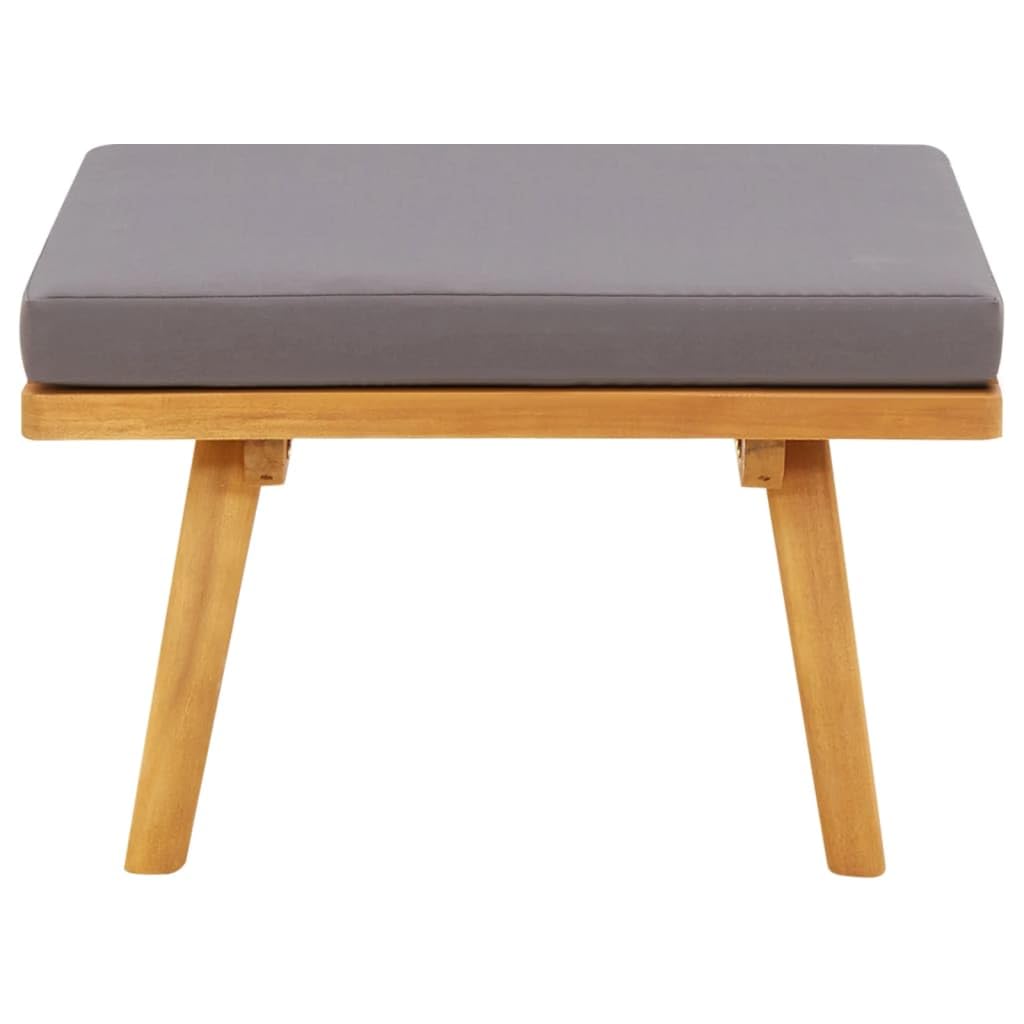 vidaXL Solid Acacia Wood Patio Footstool with Soft Cushion | Outdoor Furniture | Footrest Accessory | Light Wood & Dark Gray Cushion