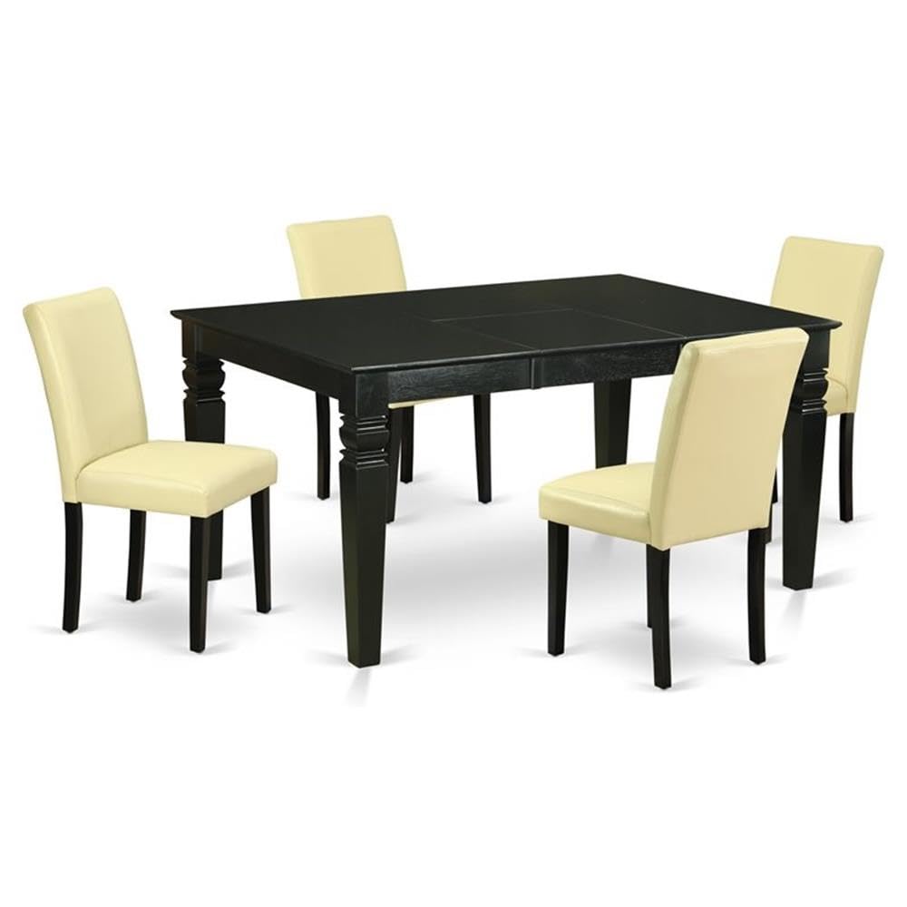 East West Furniture Weab5-Blk-73 5 Piece Kitchen Table Set For 4 Includes A Rectangle Dining Room Table With Butterfly Leaf And 4 Eggnog Faux Leather Parsons Chairs, 42X60 Inch, Black
