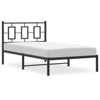 vidaXL Metal Single Bed Frame - Black Steel, Supportive Slats, Elevated Design for Storage, Headboard Included, Fits 39.4"x78.7" Mattress