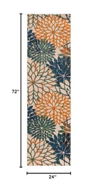 Nourison Aloha Indoor/Outdoor Blue Green 2' X 6' Area Rug, Easy Cleaning, Non Shedding, Bed Room, Living Room, Dining Room, Backyard, Deck, Patio (2X6)