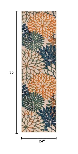 Nourison Aloha Indoor/Outdoor Blue Green 2' X 6' Area Rug, Easy Cleaning, Non Shedding, Bed Room, Living Room, Dining Room, Backyard, Deck, Patio (2X6)