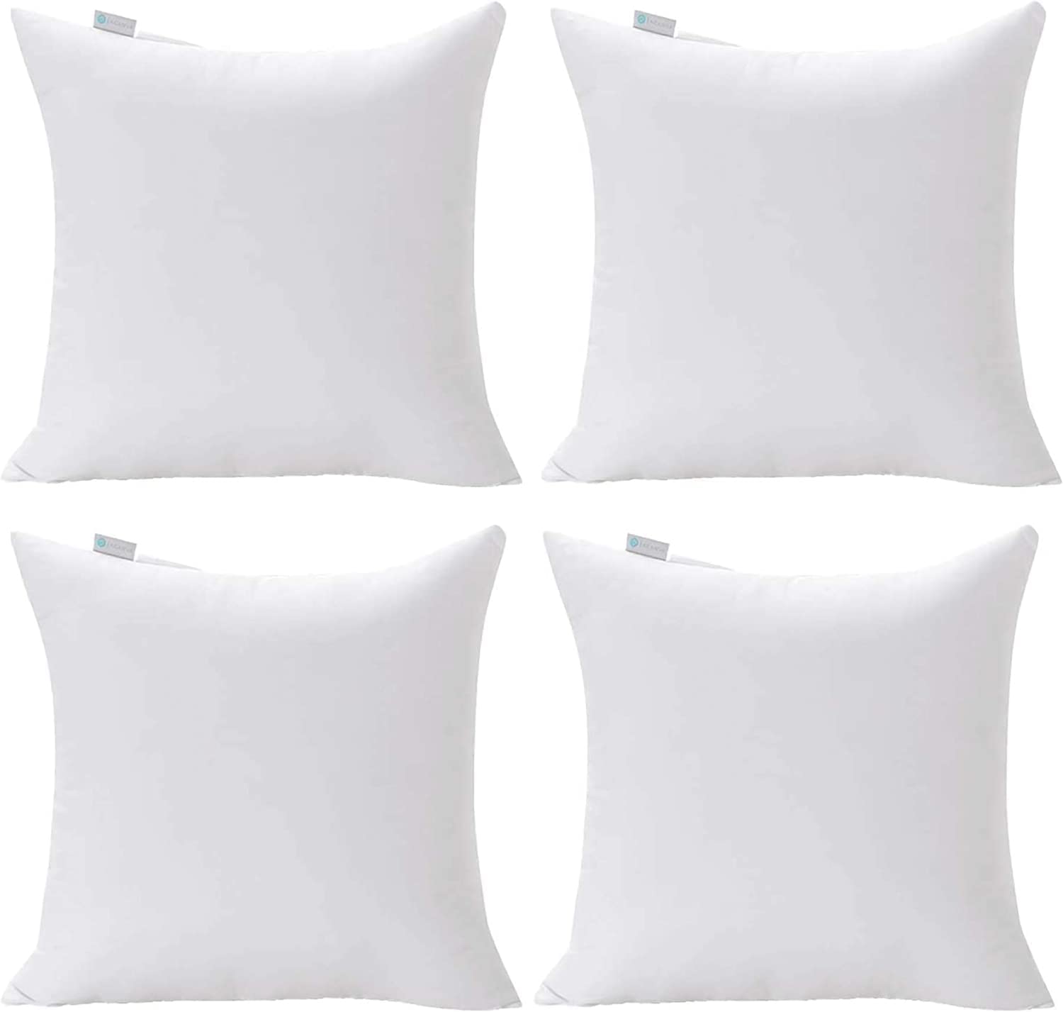 Acanva Premium Polyester Stuffer Square Form Sham Throw Pillow Inserts, 16X16 Inch(4 Count), White
