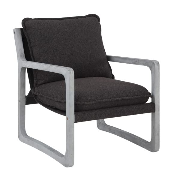 Steve Silver Furniture Kai Upholstered Accent Chair, w/ Rustic Sling Style Frame, Comfortable Cushions, and Kiln-Dried Wood, Living Room, Bedroom, Reading Arm Chair, 33"D x 33"W x 34.25"H, Black, Gray