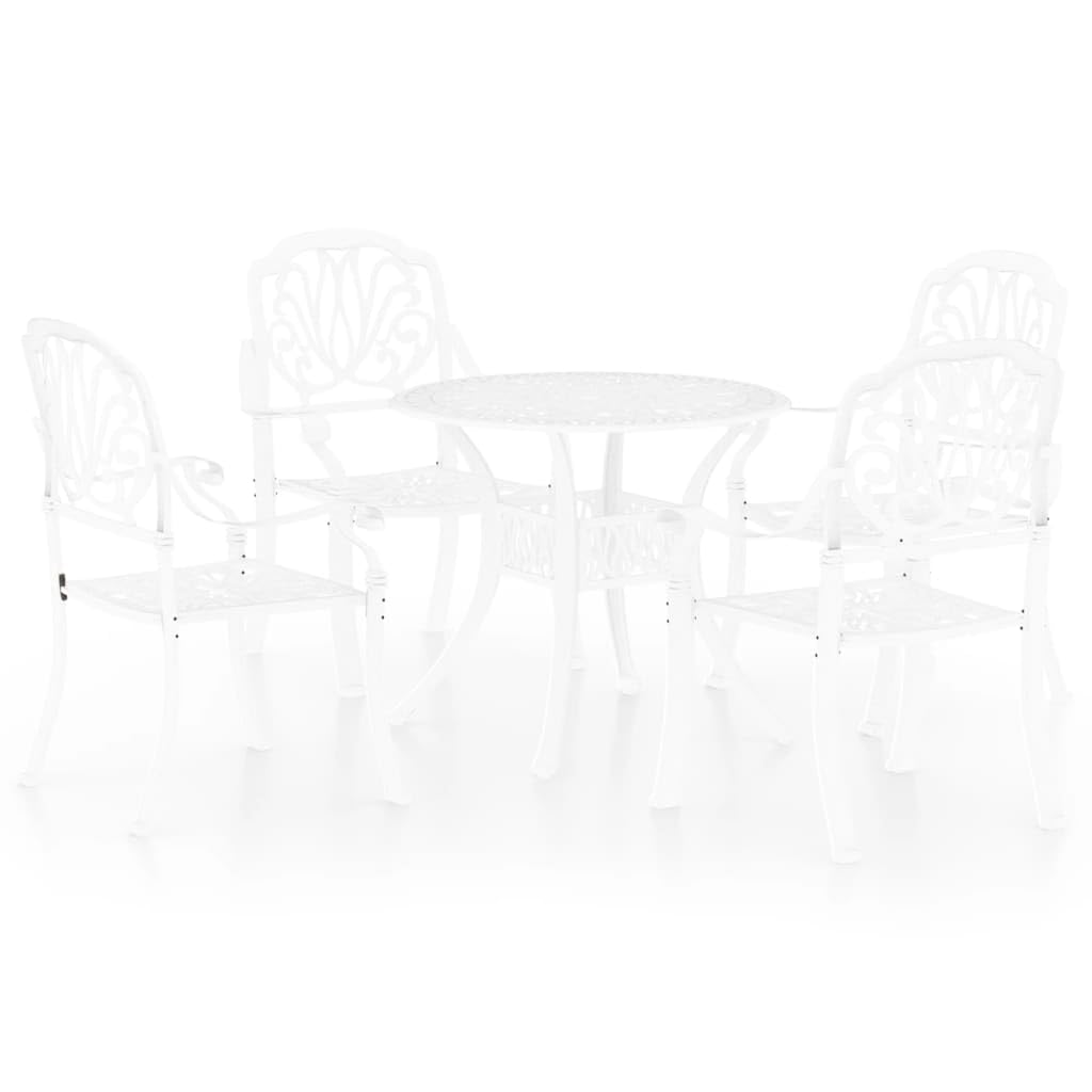 vidaXL Classic White Bistro Set, 5 Piece Outdoor Patio Furniture, Sturdy Cast Aluminum, Weather-Resistant, Umbrella Hole