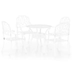 vidaXL Classic White Bistro Set, 5 Piece Outdoor Patio Furniture, Sturdy Cast Aluminum, Weather-Resistant, Umbrella Hole