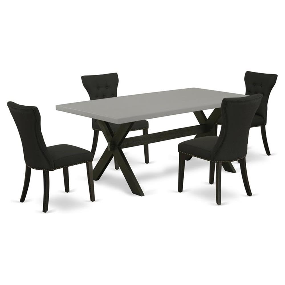 East West Furniture X697Ga124-5 5 Piece Dining Room Furniture Set Includes A Rectangle Dining Table With X-Legs And 4 Black Linen Fabric Upholstered Chairs, 40X72 Inch, Multi-Color