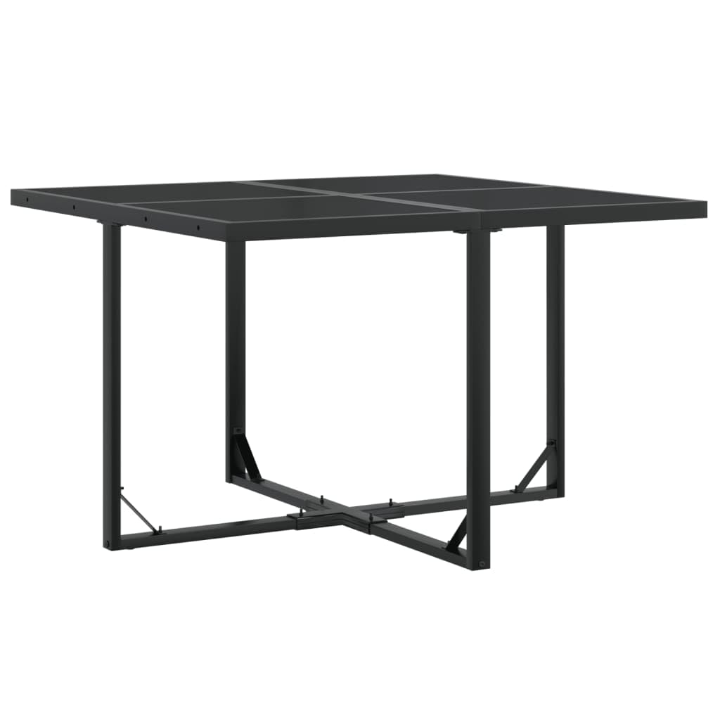 vidaXL 9 Piece Patio Dining Set - Outdoor Tempered Glass Table and 8 Black Textilene Chairs - Folding Chairs with Steel Frame