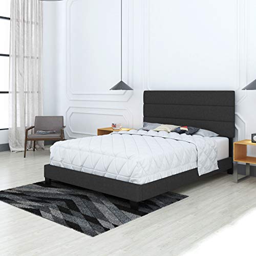 Boyd Sleep Sicily Upholstered Platform Bed Frame Mattress Foundation With Tri-Panel Headboard And Strong Wood Slat Supports: Linen, Black, Full