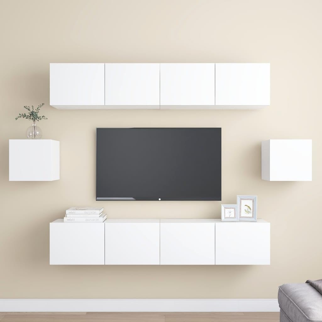 vidaXL TV Stand Set 6 Piece Home Living Room Bedroom Furniture HiFi Stereo Cabinet TV Stand Media Unit Entertainment Center Engineered Wood White