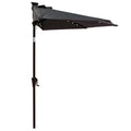 C-Hopetree 9 ft Half Round Outdoor Patio Market Wall Umbrella with Solar LED Lights and Tilt, Black