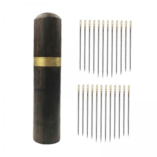 ATORSE 3x24x Self Threading Needles with Wooden Needle Case Black_Golden Needles