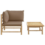 vidaXL Patio Lounge Set, 2-Piece, Bamboo Furniture, with Taupe Cushions - Includes a Corner Sofa and Coffee Table - Ideal for Outdoor Spaces