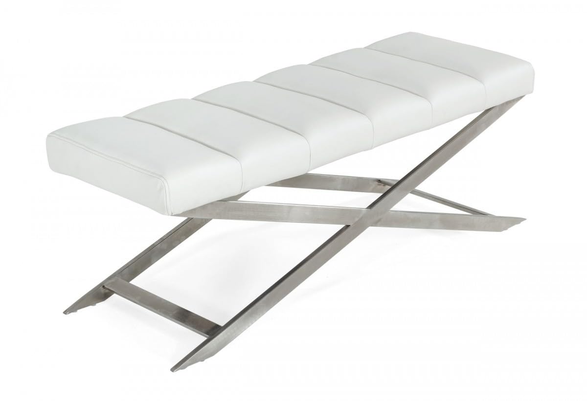 HomeRoots 473173 47 in. White & Gray Upholstered Faux Leather Dining Bench