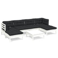 vidaXL Solid Pinewood Patio Lounge Set 7 Piece with Cushions Garden Outdoor Lawn Yard Terrace Balcony Wooden Seat Seating Furniture White