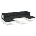 vidaXL Solid Pinewood Patio Lounge Set 7 Piece with Cushions Garden Outdoor Lawn Yard Terrace Balcony Wooden Seat Seating Furniture White