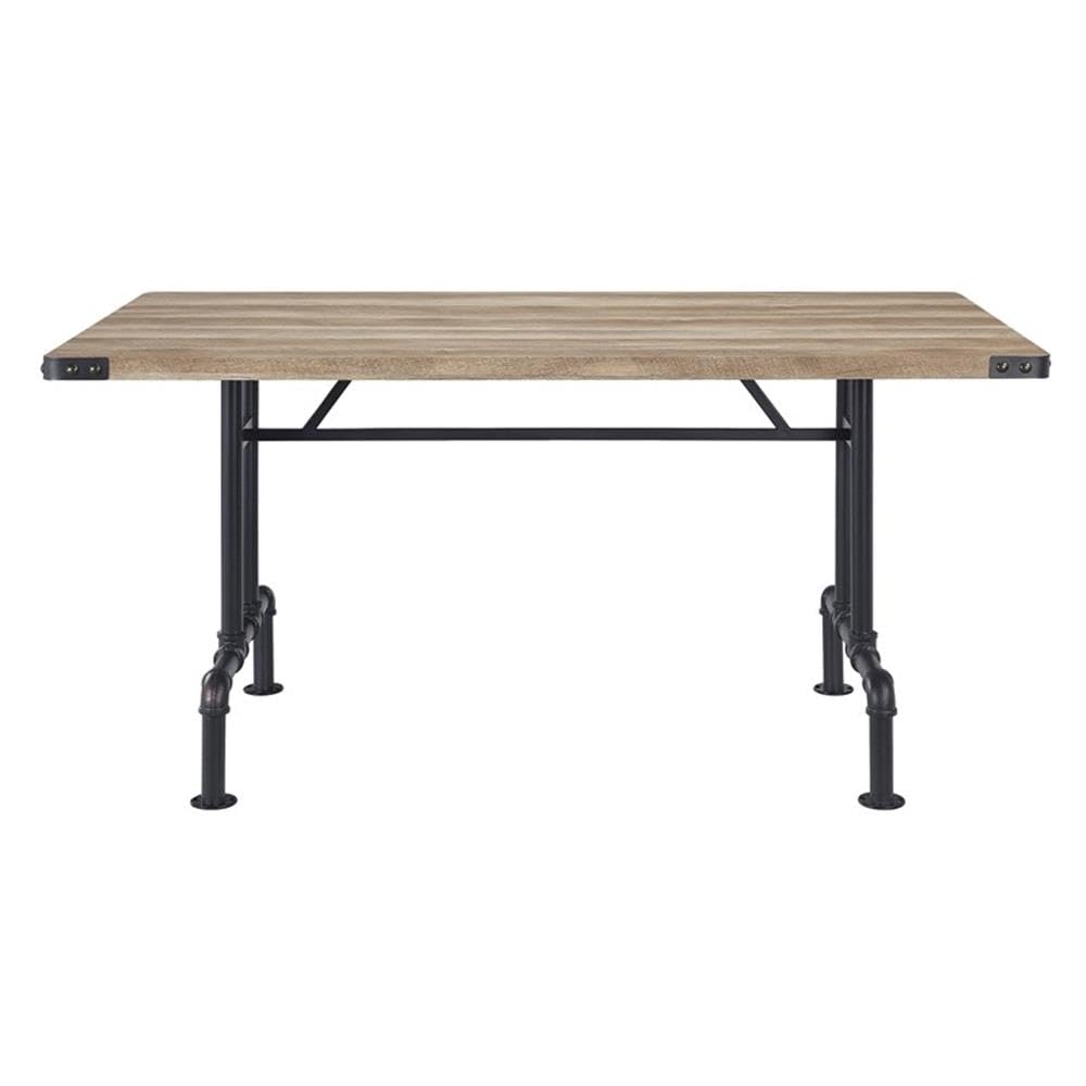 Acme Edina Rectangular Wood Top Dining Table in Oak and Sandy Black