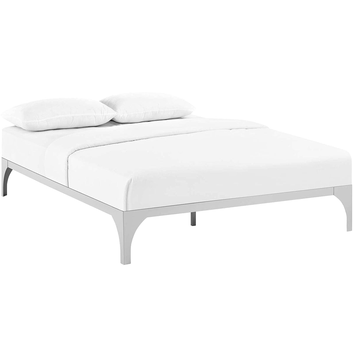 Modway Ollie Steel Modern King Platform Bed Frame Mattress Foundation with Slat Support in White