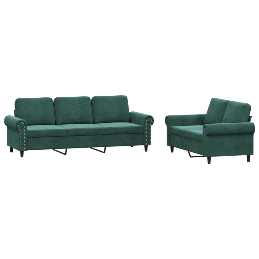 vidaXL 2 Piece Dark Green Velvet Sofa Set with Cushions - Modern Multi-Seater Couches for Living Room, Lounge, Office?