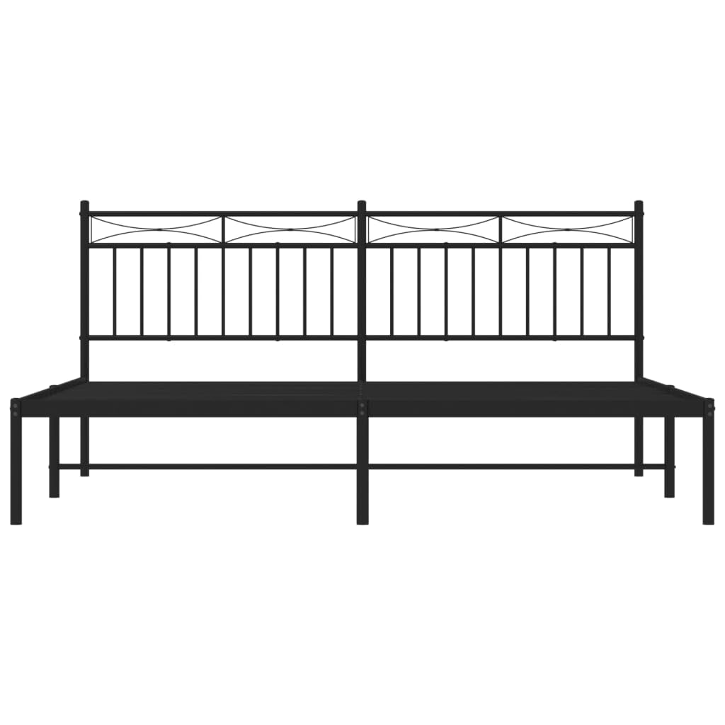 vidaXL 11'' California King Metal Bed Frames with Headboard, Platform Bed Frame with Strong Metal Slats Support, Under Bed Storage, Noise Free, Black, Without Mattress