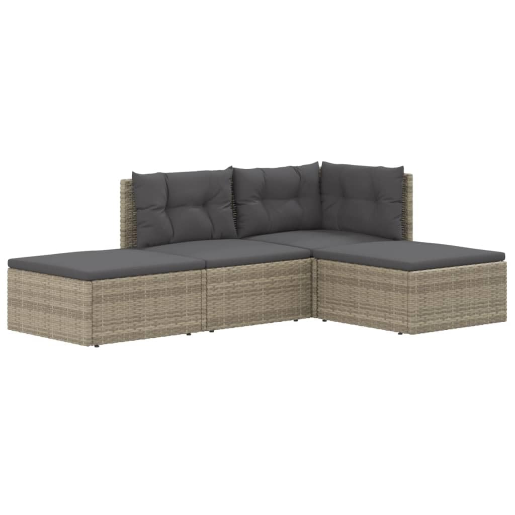 vidaXL 4 Piece Patio Lounge Set with Adjustable Corner Sofa, Middle Sofa and Footstools - Durable Poly Rattan Material, Comfortable Cushions and Modifiable Design - Perfect for Gardens**