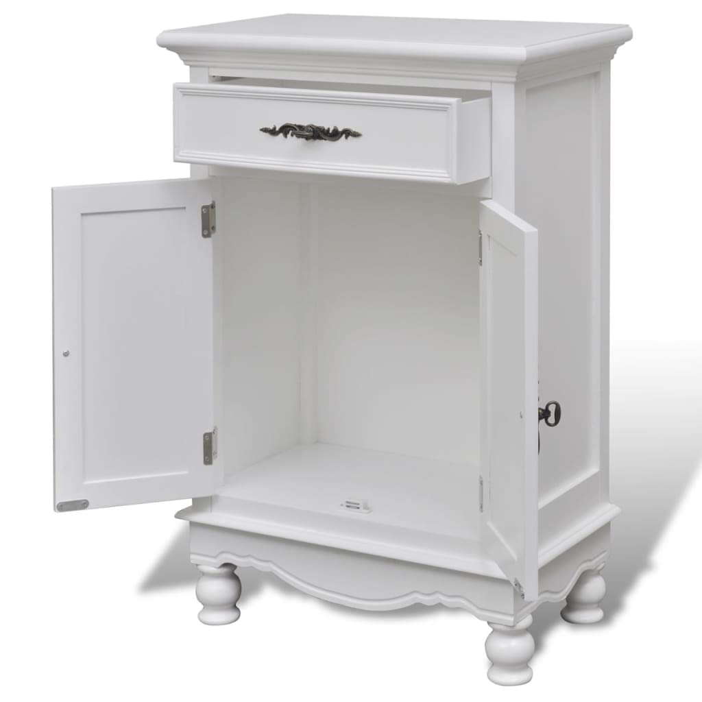 White Wooden Cabinet 2 Doors 1 Drawer