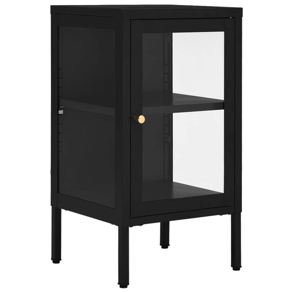 vidaXL Adjustable Sideboard with Compartments and Glass Door | Black Sleek Design | Sturdy Steel and Tempered Glass Construction | Modern, Metal | 15&quot;x13.8&quot;x27.6&quot;