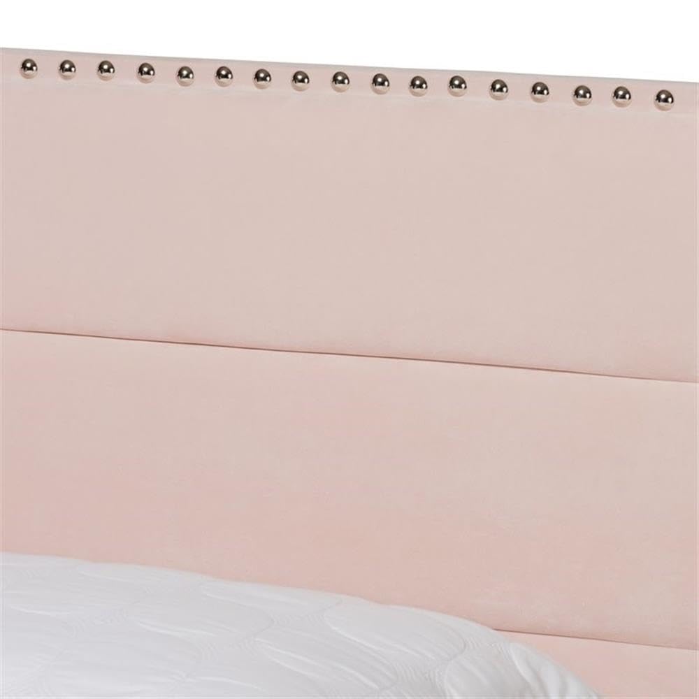 Baxton Studio Tamira Modern and Contemporary Glam Light Pink Velvet Fabric Upholstered Full Size Panel Bed