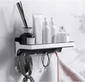 Tagve SelfAdhesive ABS Rectangular, Multi Purpose Wall Mounted Shelf/Rack/Organizer and Shower Caddy Basket for Home with 4 Hoo