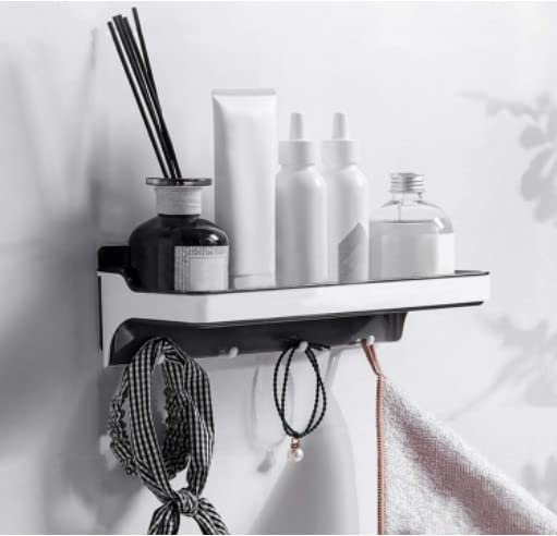 Tagve SelfAdhesive ABS Rectangular, Multi Purpose Wall Mounted Shelf/Rack/Organizer and Shower Caddy Basket for Home with 4 Hoo