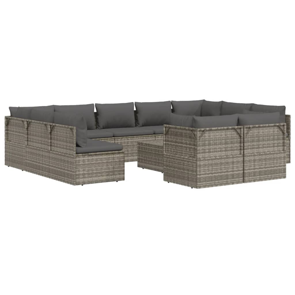 Vidaxl Gray Poly Rattan 12 Piece Patio Lounge Set, Contemporary Design Outdoor Furniture With Storage Space, Seat Cushions And Pillows Included