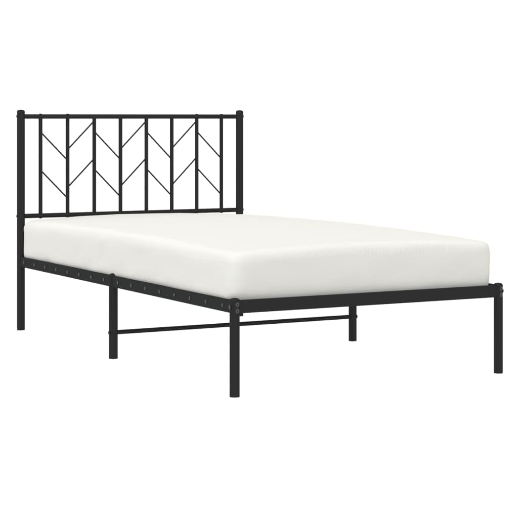 vidaXL Steel Bed Frame with Supportive Headboard and Extra Under-Bed Storage Space - Black Single Bed for Bedroom