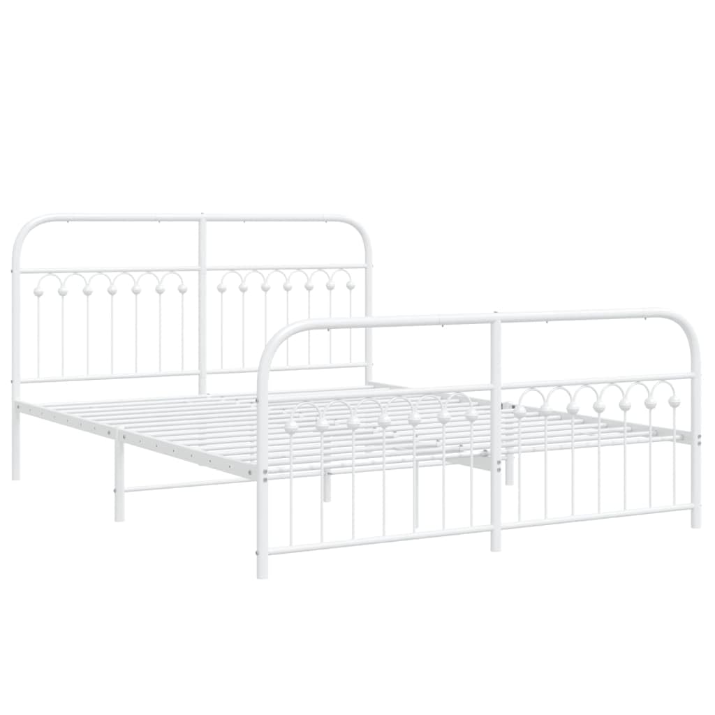 vidaXL Metal Bed Frame - 59.1x78.7 White - Durable Steel Frame with Headboard/Footboard - Extra Storage Space - Mattress Not Included