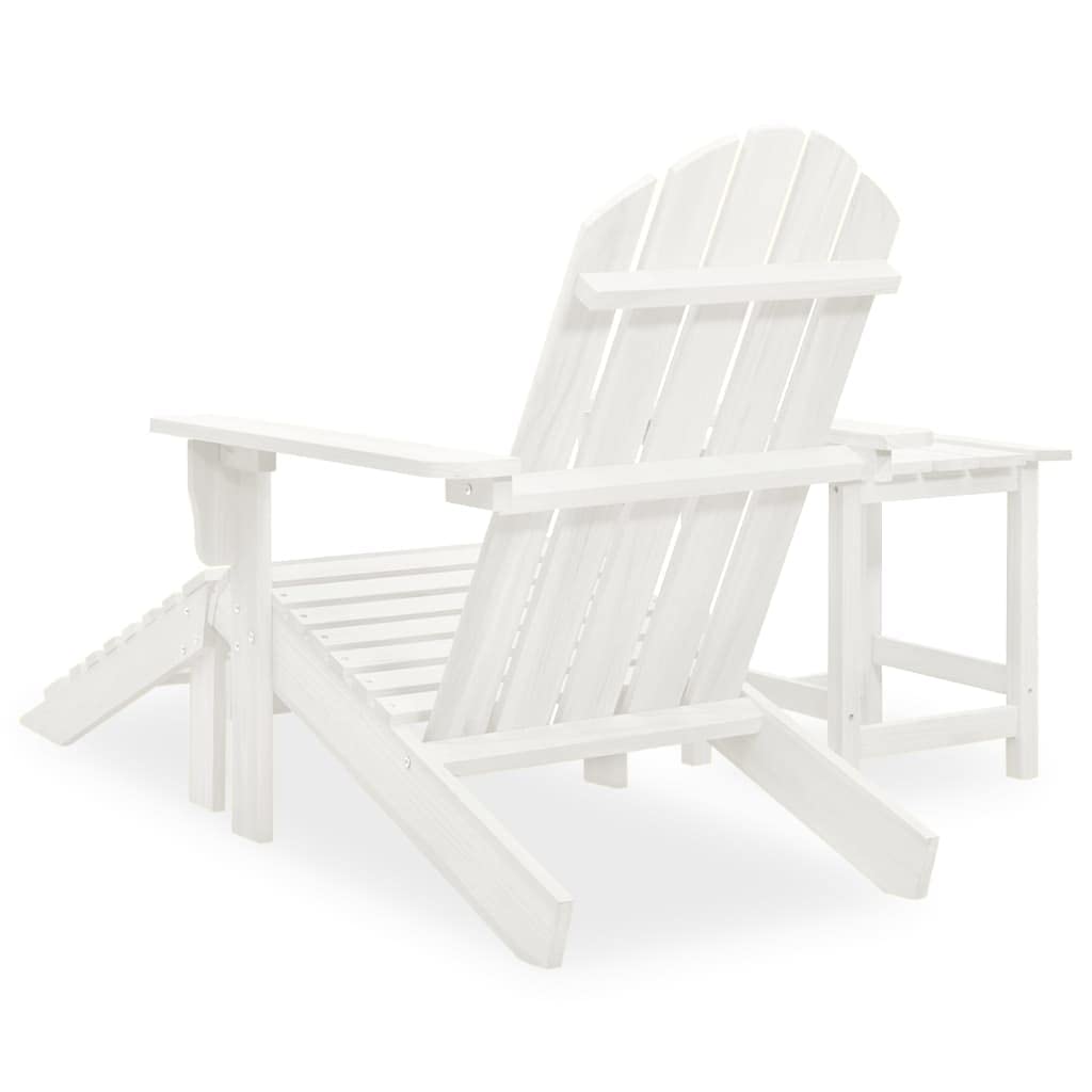 vidaXL Patio Lounge Set - White Adirondack Chair with Detachable Ottoman and Side Table, Solid Fir Wood, Classic Design, Weather Resistant