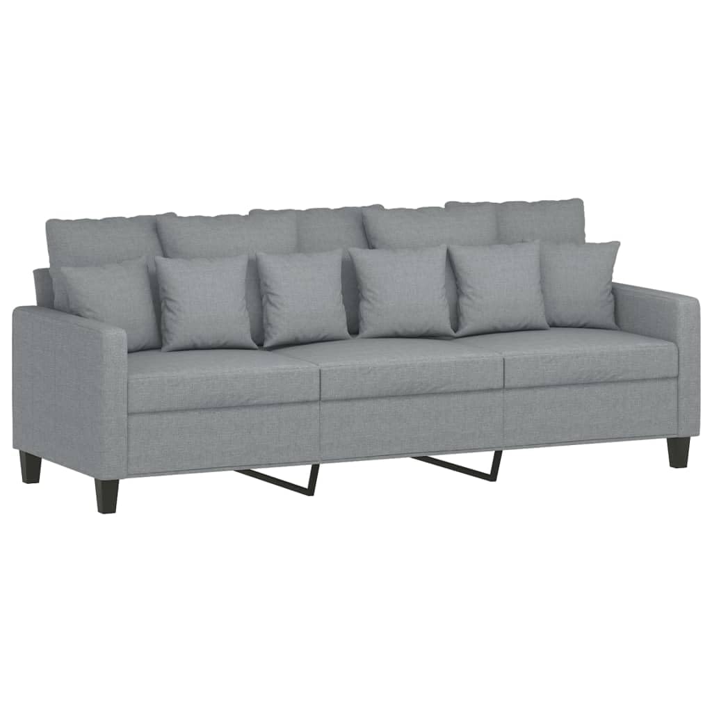 vidaXL 3-Seater Sofa - Light Gray Fabric with Metal Frame, Thickly Padded Seats, Armrests, & Back Pillows, Sturdy & Comfortable - Ideal for Home/Office/Lounge Area