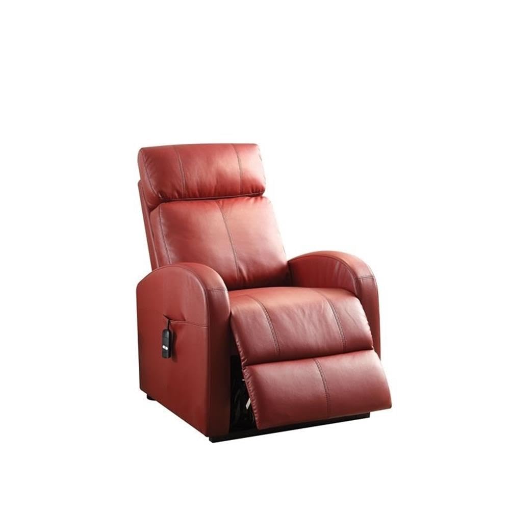 Acme Ricardo Tufted Faux Leather Upholstered Recliner With Power Lift In Red