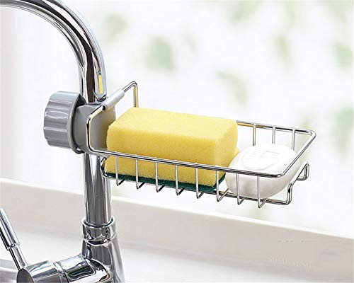 Skworld Retail Faucet Storage Racks Adjustable Sink Rag Sponge Draining Rack Kitchen Bathroom Soap Storage Holders Shelves,Stain