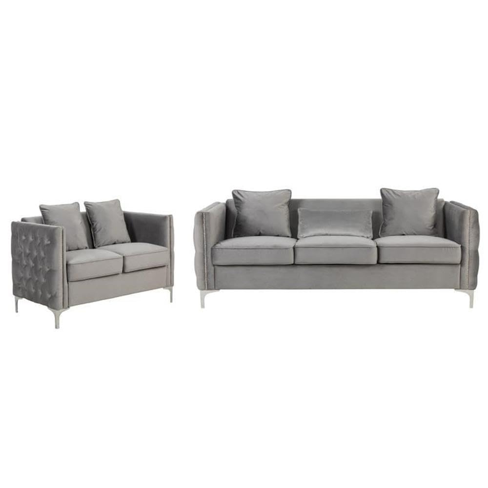 Lilola Home Bayberry Gray Velvet Sofa Loveseat Living Room Set