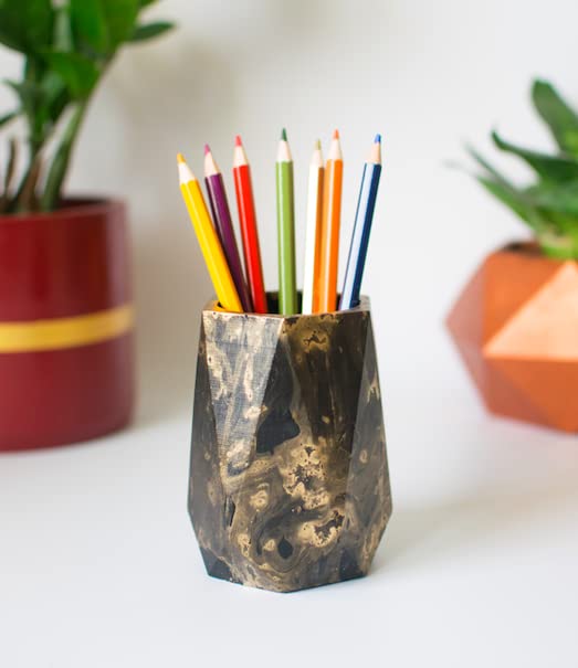 Dwell dapper | Hexagonal Pen Holder | Made Of Concrete | Hand Crafted | Multi Purpose Desktop Organiser, Toothbrush Holder, Make