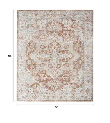 HomeRoots 521794 8 x 10 ft. Oriental Power Loom Washable Rectangle Area Rug Gold