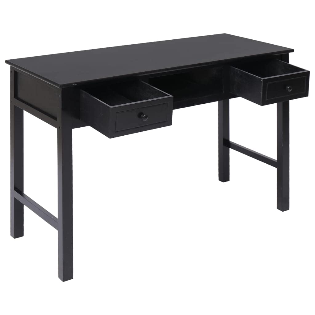 vidaXL Black Wooden Writing Desk 43.3&quot;x17.7&quot;x29.9&quot;, Versatile Office Computer Table with Drawers, Scandinavian Farmhouse Design, Durable Paulownia and Poplar Wood, Home Office Furniture