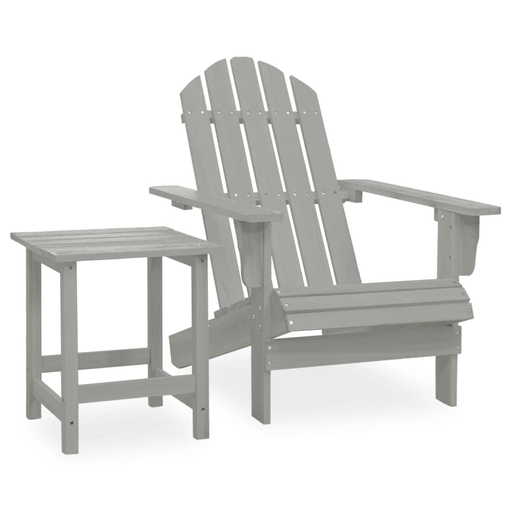 vidaXL Solid Fir Wood Patio Furniture Set, Gray Modern Adirondack Chair and Table, Comfortable and Durable, Ideal for Garden and Outdoor Lounge